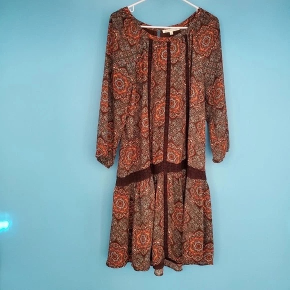 Daniel Rainn Long Sleeve Dress in Orange and Brown